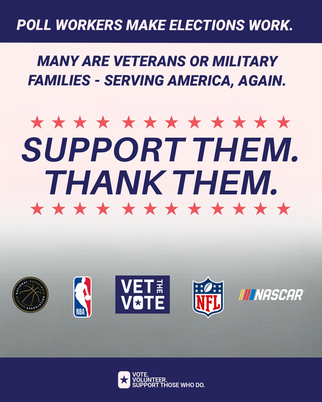 VETERANS AND PROFESSIONAL SPORTS UNITE TO STRENGTHEN AMERICAN ELECTIONS: Vet The Vote Partners with NBA, NFL, and NASCAR to Recruit Over 163,000 Poll Workers